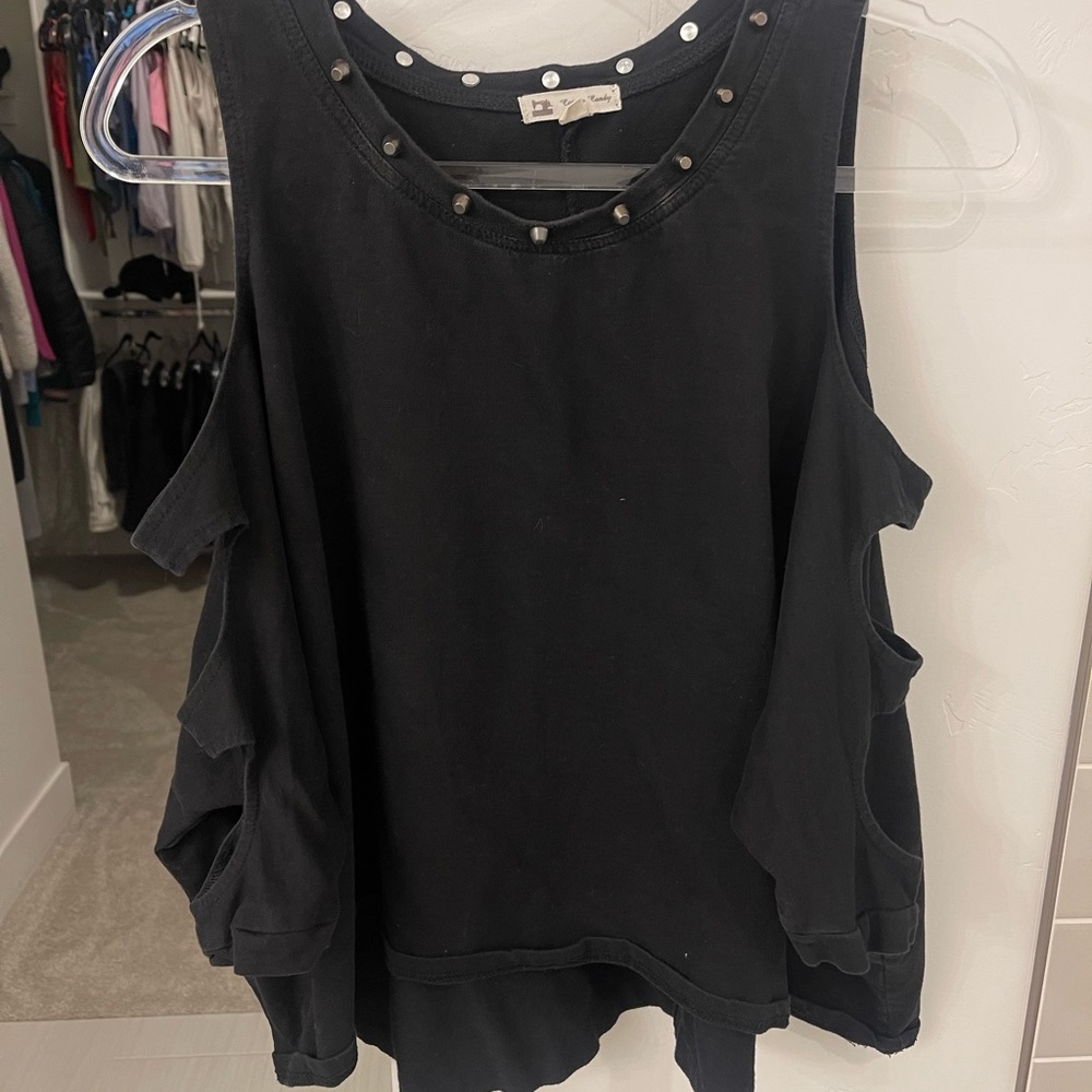 Open sleeve black tunic with silver stud detailing